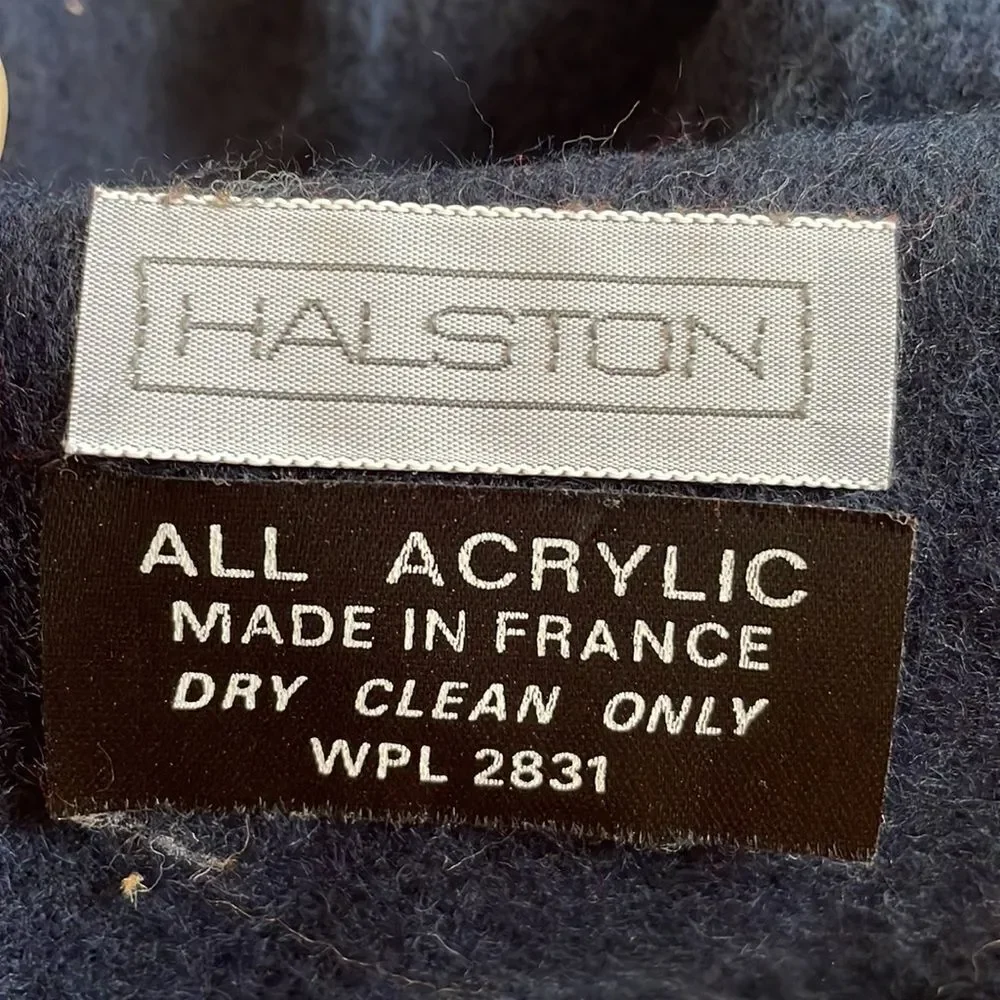 Halston‎ dark navy blue acrylic winter scarf with fringe